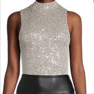 NEW! 7 For All Mankind Mock Neck Sleeveless Sequin Bodysuit Size Medium